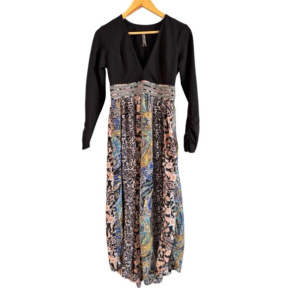 Anthropologie Floral Embroidered Deep V Neck Maxi Dress Floral Paisley Size 0 - Picture 5 of 12